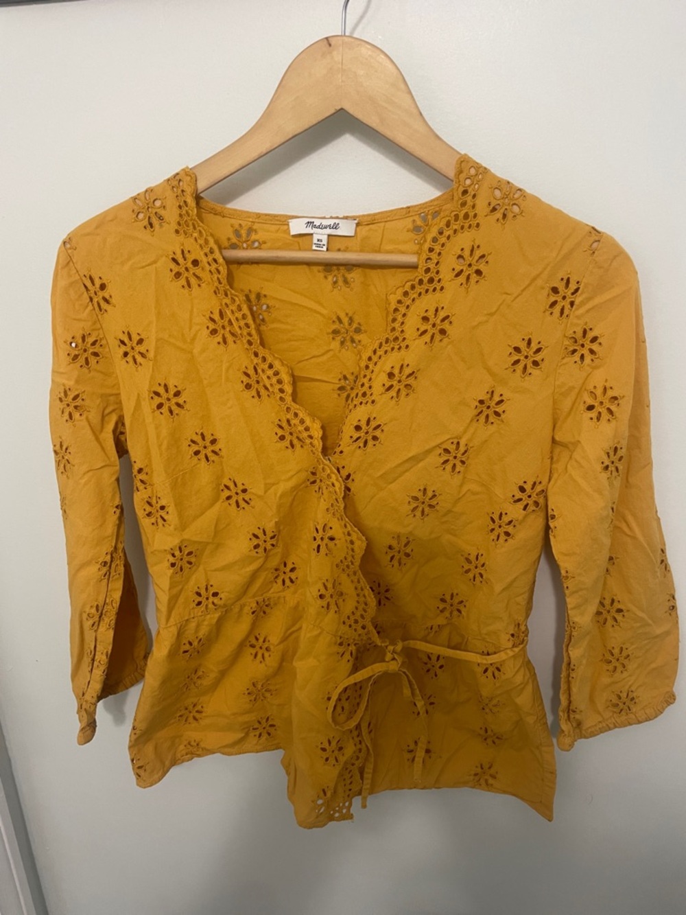 Madewell Mustard Eyelet Wrap Blouse